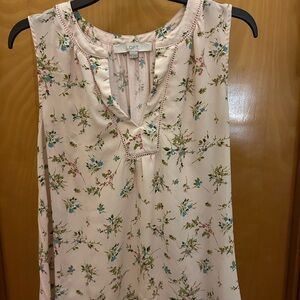 LOFT Pink Floral Top with Blue Accents